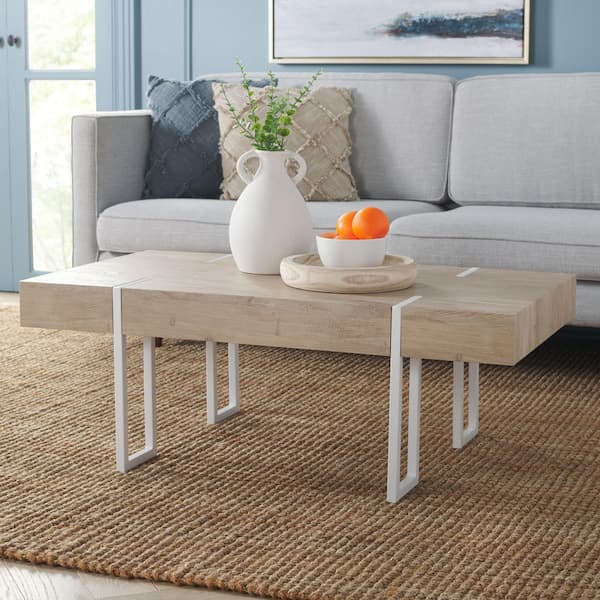 Safavieh Aberton 23.6 in. Natural/White Rectangle Wood Coffee Table