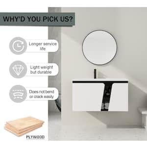 35.6 in. Wall-Mounted White+Black Bath Vanity with White Ceramic Sink Top Unassembled