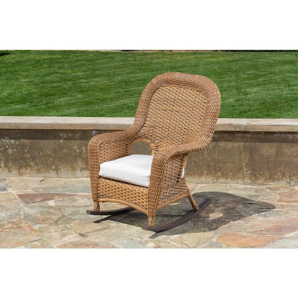 Tortuga Outdoor Sea Pines Weather-Resistant Mojave Wicker Rocking Chair Backyard Furniture Piece with Sunbrella Canvas Canvas Cushion