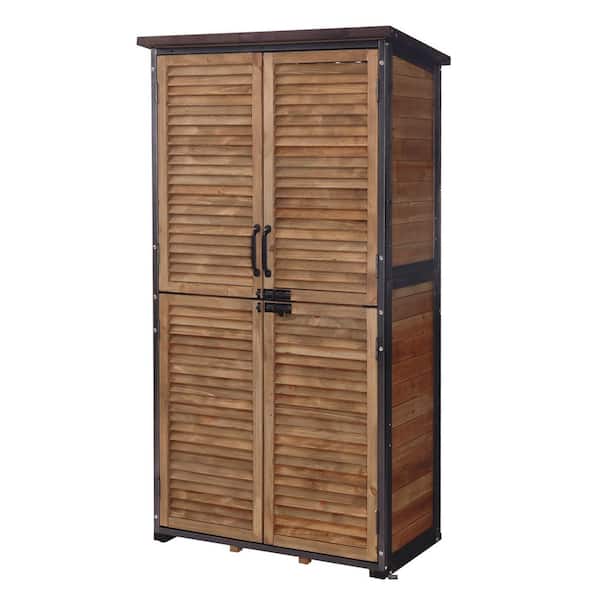 Outdoor Storage Cabinet 34.3 in. W x 18.3 in. D x 63.1 in. H Brown Fir Wood Outdoor Storage Cabinet