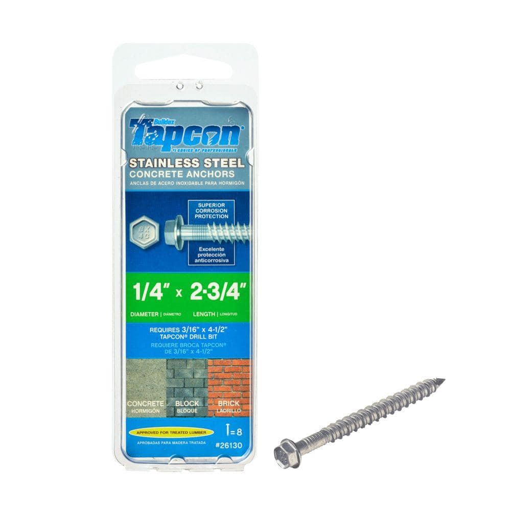 25 pack 1/4 x 2-3/4" Hex Head Stainless Steel Concrete Screw Tapcon 