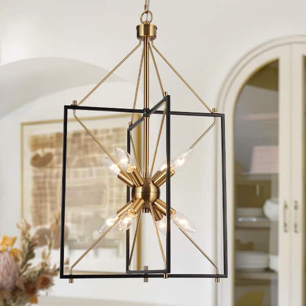 8-Light Brass Gold Island Chandelier, Modern Farmhouse Black Hanging Pendant Light for Dining Room, Kitchen Island