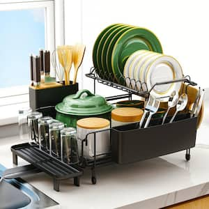 2-in-1 Detachable 2-Tier Stainless Steel Over The Sink Dish Rack, Large Anti-Rust Dish Drying Rack with Drainboard