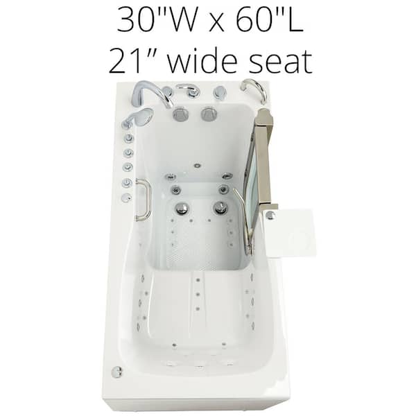 Ultimate 60 in. Acrylic Walk-In Whirlpool and Air Bath Bathtub in White with Foot Massage and Right Door/Drain