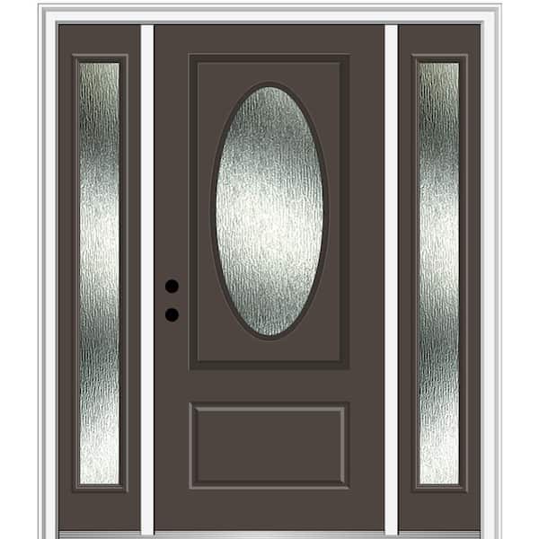MMI Door 60 in. x 80 in. Right-Hand Inswing Rain Glass Brown Fiberglass Prehung Front Door on 4-9/16 in. Frame