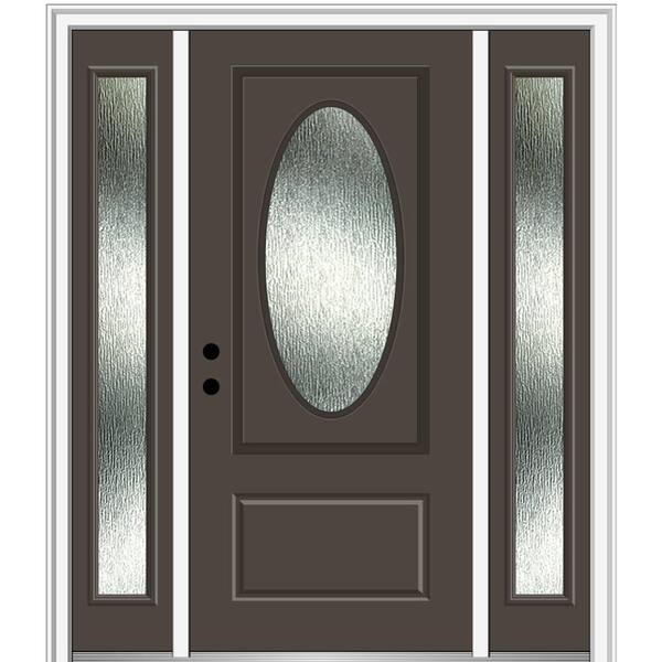 MMI Door 60 in. x 80 in. Right-Hand Inswing Rain Glass Brown Fiberglass Prehung Front Door on 6-9/16 in. Frame