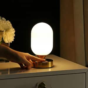 Eli 8 in. Brass Gold/White Modern Minimalist Iron Rechargeable Integrated LED Table Lamp