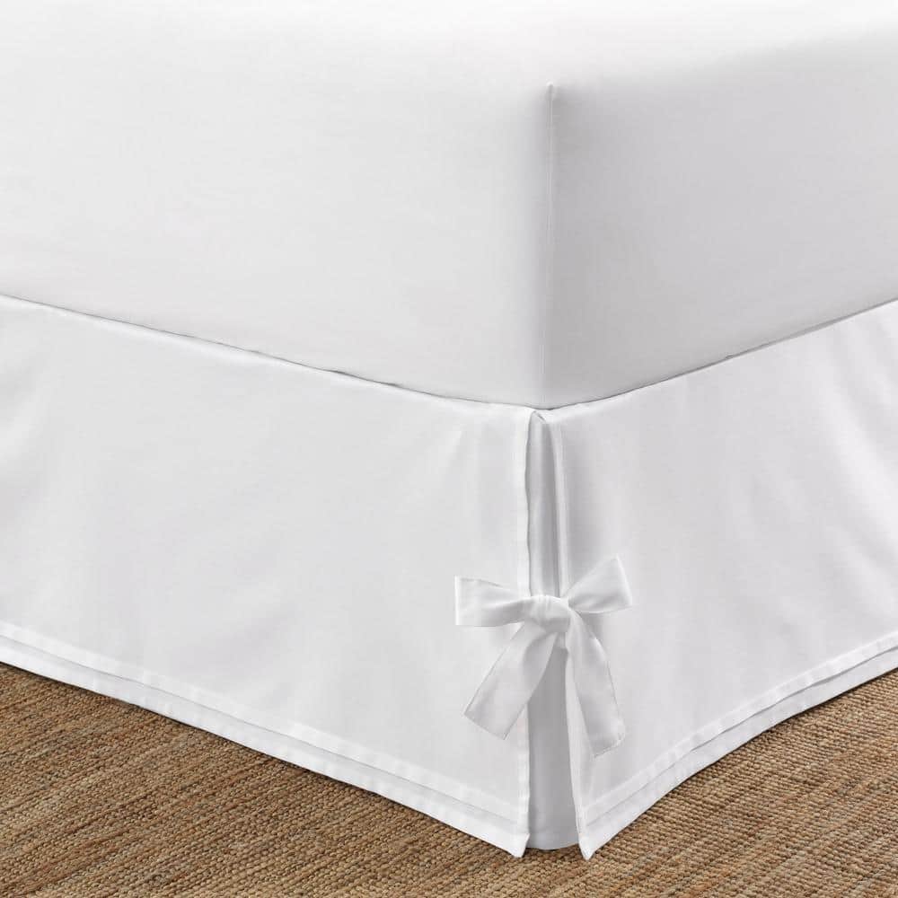 Full Size White Cotton Bed Skirt with Corner Ties