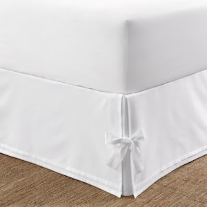 Corner Ties White Cotton Full 15 in. Drop Bedskirt