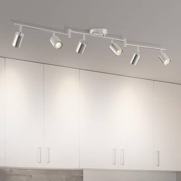 6-Light 4 ft. Galvanized Nickel Ceiling Mounted Hardwired Track Lighting Kit with Adjustable Heads and 6-Bulbs Included