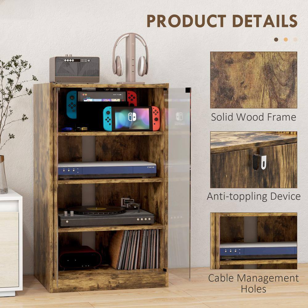 Rustic Brown 5-Tier Media Stand Cabinet with Glass Doors