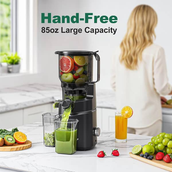 amzchef 250W 85 oz. Black Masticating Juicer with 5.9 in Wide Chute for Whole Fruits, 55RPM Slow Juicer with Automatic Reverse HL-JE1HD20-78M