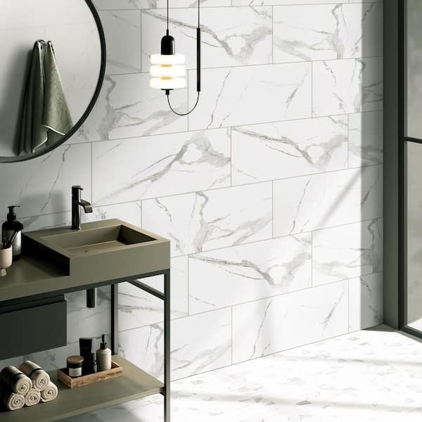 Ader Tegal 12 in. x 24 in. Polished Porcelain Marble Look Floor and Wall Tile(448 Sq.ft / Pallet)