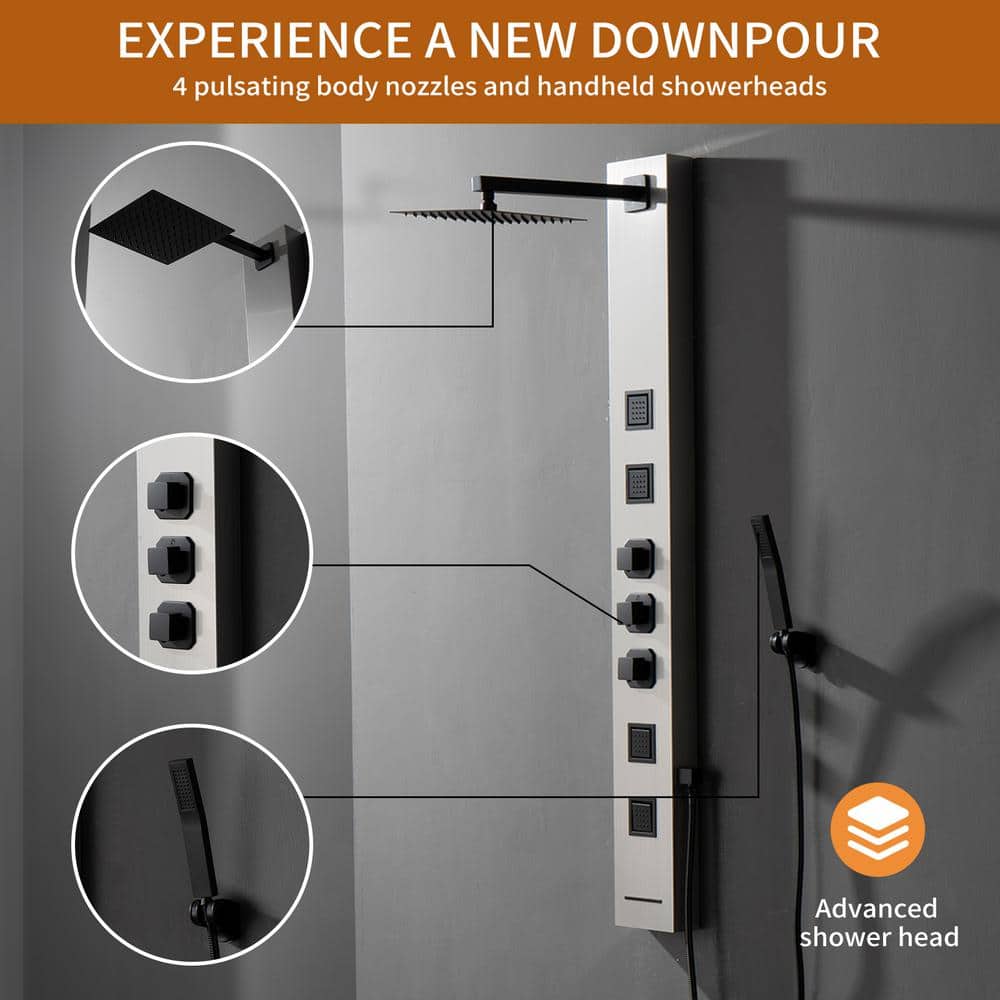 Stainless Steel Multi-Function Shower Panel with Jets and Handheld