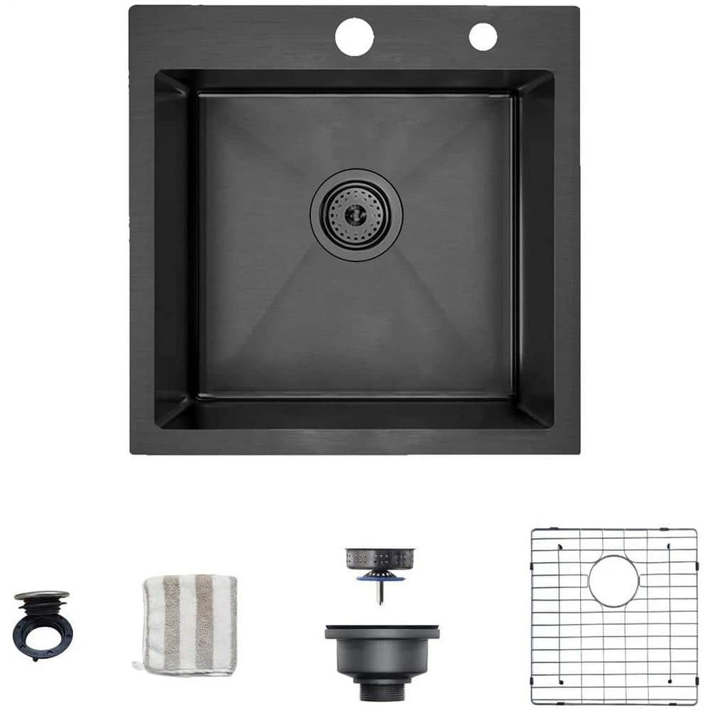 18 in. Black Undermount Single Bowl Stainless Steel Kitchen Sink with Acces
