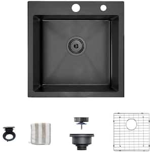 18 in. Black Undermount Single Bowl Stainless Steel Kitchen Sink with Accessories