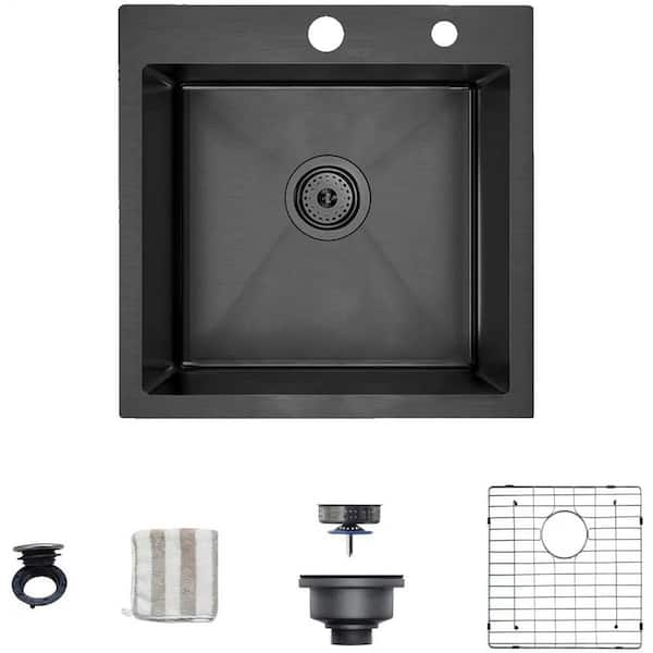 Amucolo 18 in. Black Undermount Single Bowl Stainless Steel Kitchen Sink with Accessories