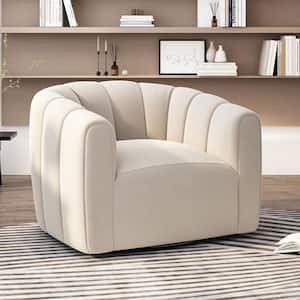 Smith Shina White Textured Boucle Modern Swivel Club Chair