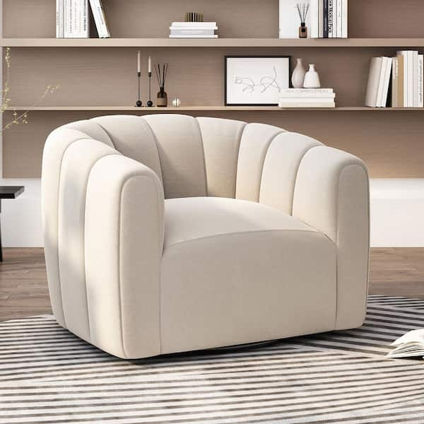 Noble House Smith Shina White Textured Boucle Modern Swivel Club Chair ...