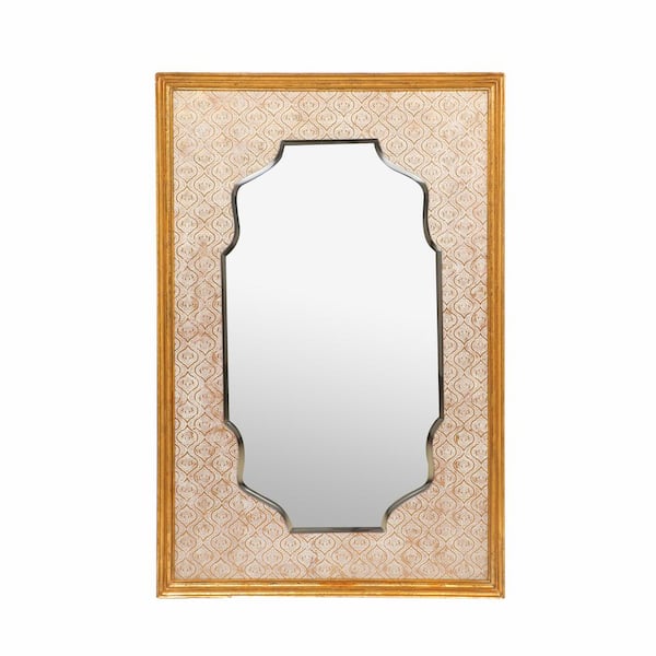 Noble House Hickok 42 in. x 28 in. Classic Rectangle Framed White Gold Accent Mirror