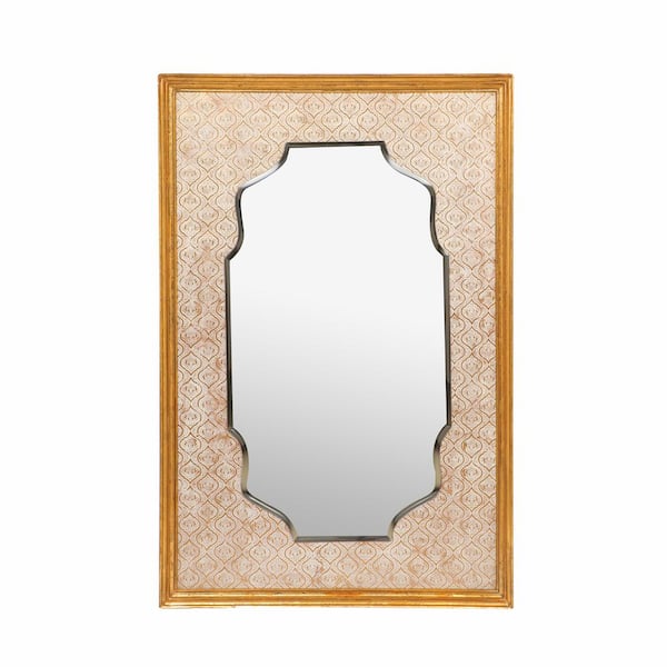 Noble House Hickok 42 in. x 28 in. Classic Rectangle Framed White Gold Accent Mirror