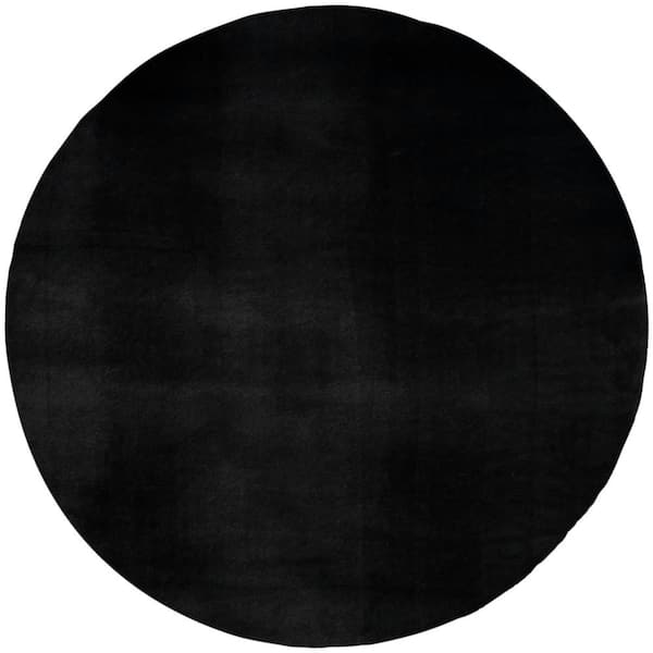 Soft Plush Rabbit Fur Black 5 ft.  Round x 5 ft. Solid Contemporary Round Area Rug