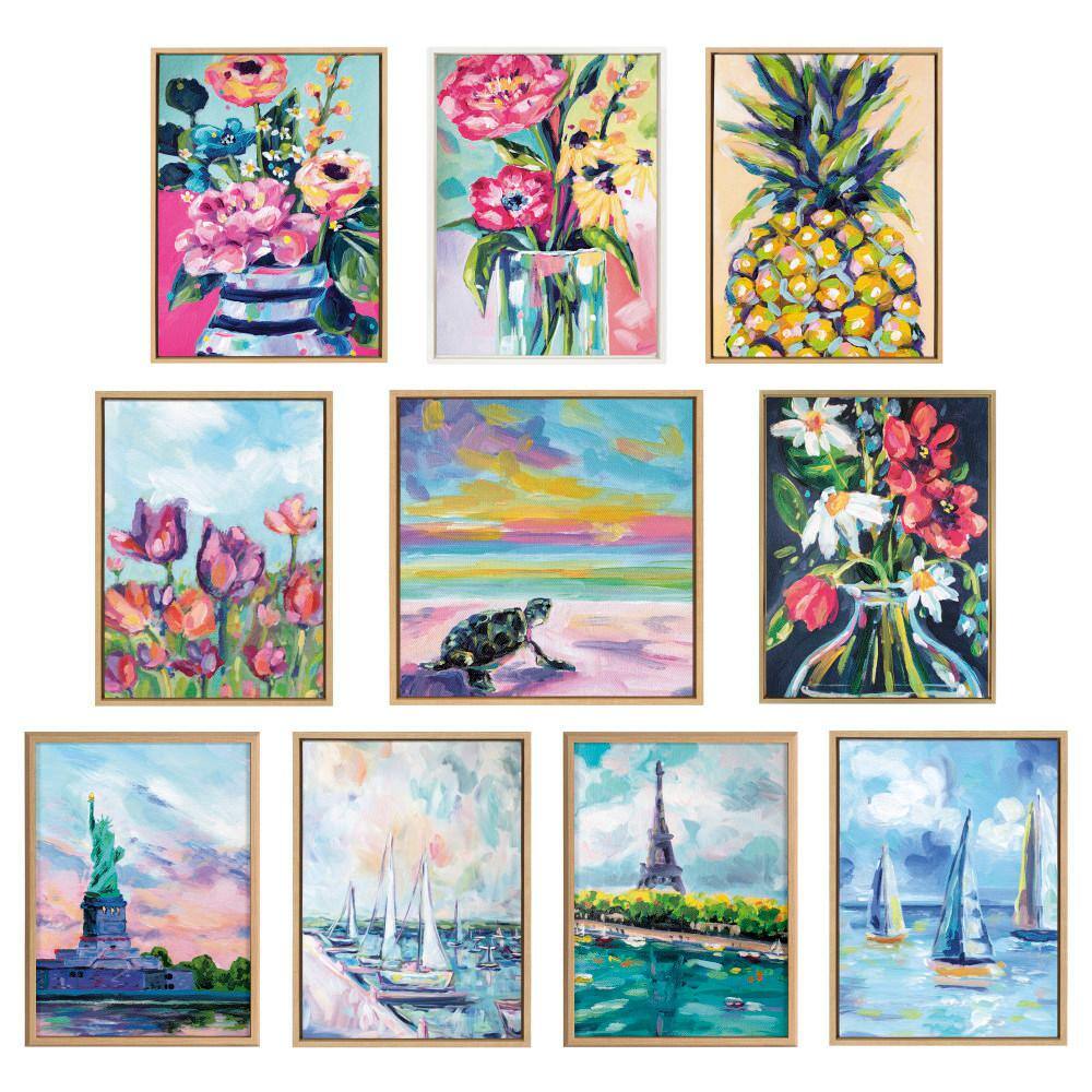 Colorful Surfboards and Palms Canvas Print with White Frame