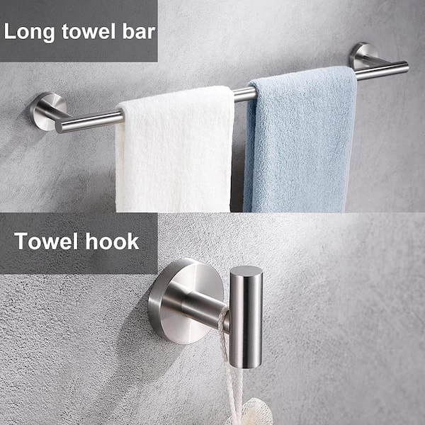 Waterproof Razor Holder for Shower, Heavy Duty Self Adhesive Hooks,  Stainless Steel Towel Hooks for Bathrooms Wall (Silver, 2 Pack)