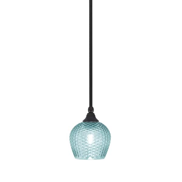Unbranded Sparta 100-Watt 1-Light Espresso Shaded Pendant Light Mini Pendant with Turquoise Textured Glass, No Bulb Included