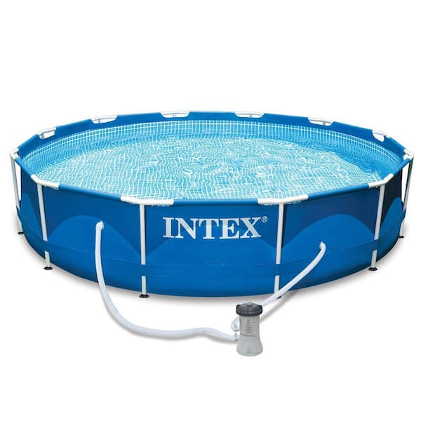 Intex 28026E + 28211EH 12 ft. x 30 in. Metal Frame Round Swimming Pool with Filter Pump and 13 ft. Pool Cover - 2