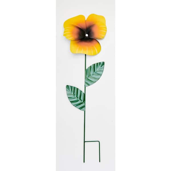 Unbranded 29 in. Metal Pansy Flower Garden Stake, Yellow (Set of 3)