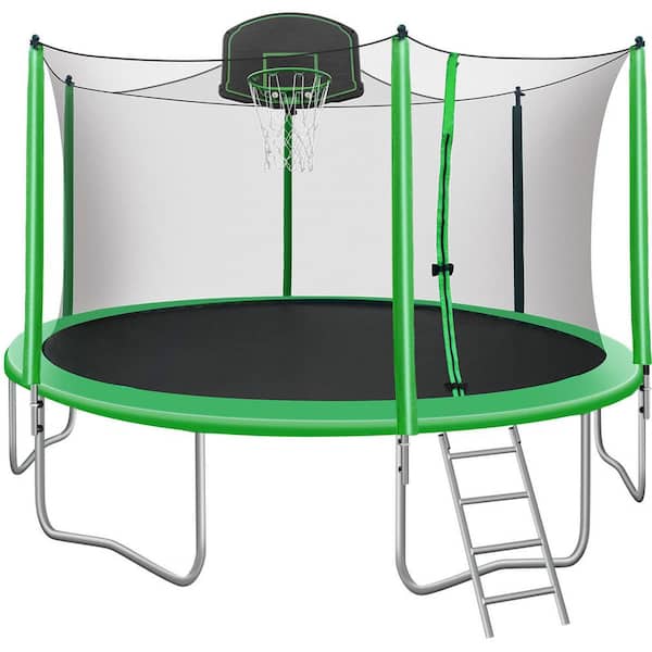 Tatayosi 12 ft. Trampoline with Safety Enclosure Net, Basketball Hoop ...