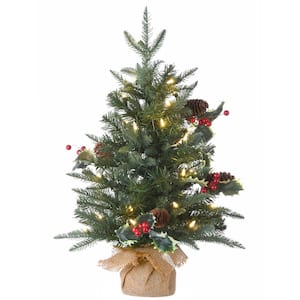 2 ft. Happy Hill Pine Artificial Christmas Tree with LED Lights
