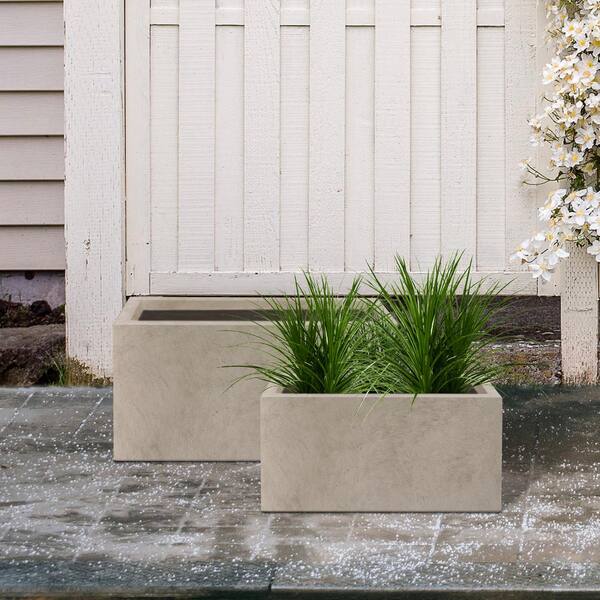 31.4 in. & 23.6 in. L Rectangular Weathered Lightweight Long Low Planters w/Drainage Hole (Set of 2) Outdoor/Indoor