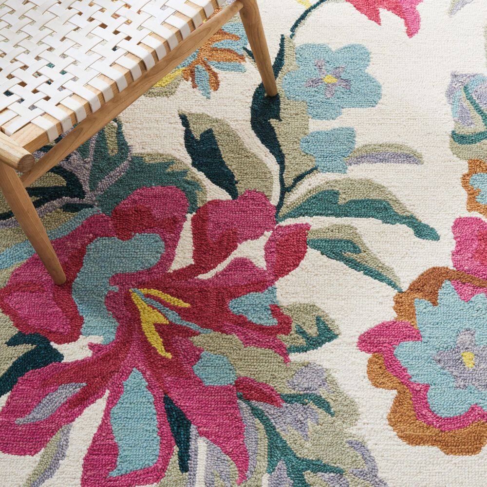 Ivory Floral Hand-Tufted Wool 8' x 10' Area Rug