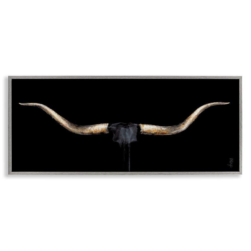 Bull Horns Animal Painting by Dina D'Argo Gray Framed Giclee Art Print Animal 10 in. x 24 in. price history on PriceWatchPro