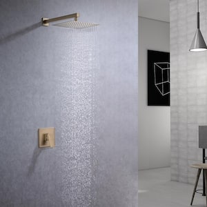 1-Spray Patterns with 2.5 GPM 10 in. Wall Mount Rain Fixed Shower Head in Brushed Gold (Valve Included)