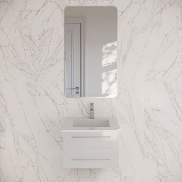Lucera 24 in. Single Sink Wall Mount Floating White Bath Vanity with White Quartz Top and Undermount Ceramic Sink