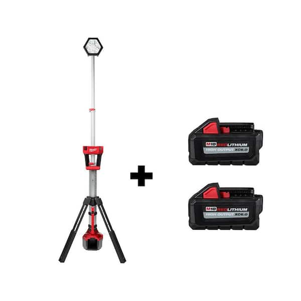 Milwaukee M18 18-Volt Lithium-Ion Cordless Rocket Dual Power Tower Light with Two 6.0 Ah Batteries