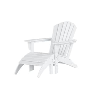 Vesta White Outdoor Plastic Adirondack Chair with Ottoman Set