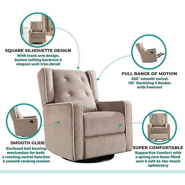 HOMESTOCK Mocha, Microfiber Swivel Glider Recliner Rocker, Nursery - Main Image