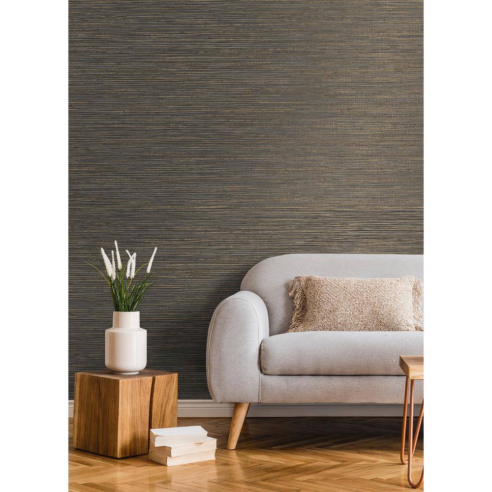 Black Vinyl Grasscloth Peel and Stick Wallpaper Roll