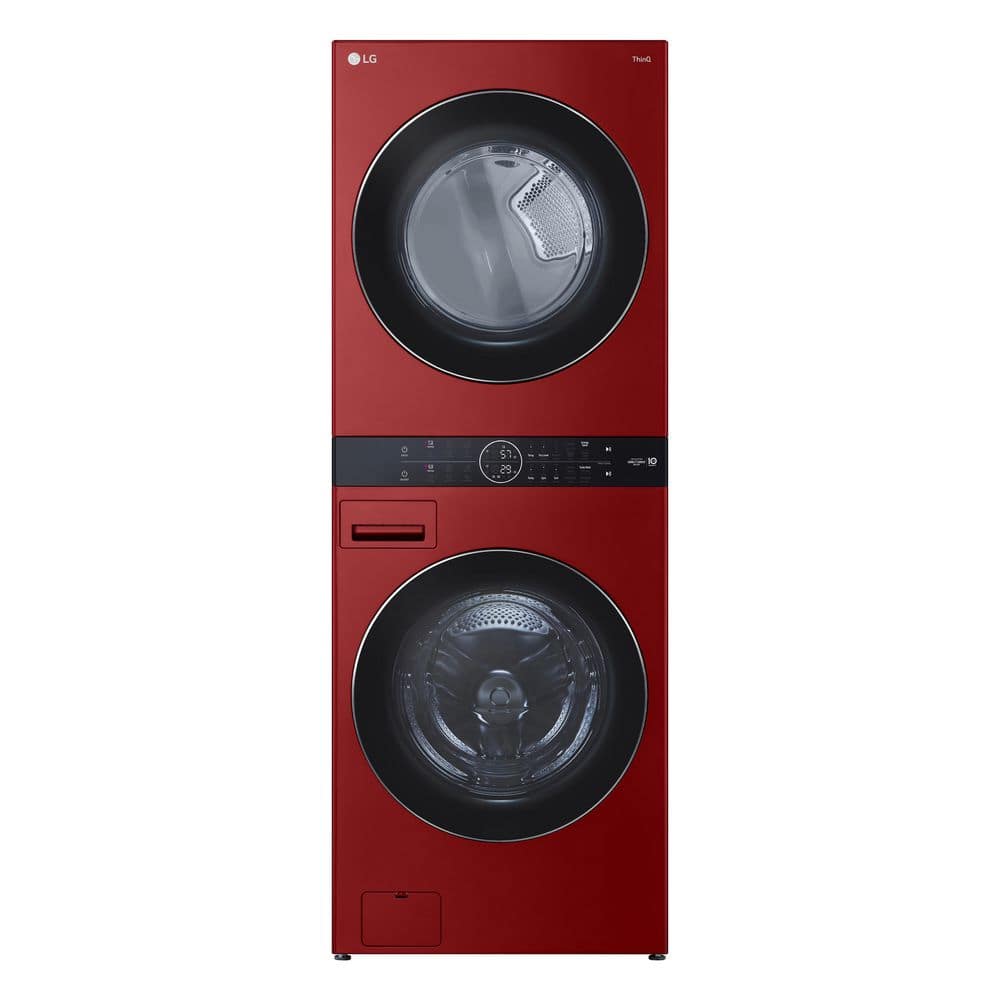 LG WashTower Stacked SMART Laundry Center 4.5 Cu.Ft. Front Load Washer & 7.4 Cu.Ft. Gas Dryer in Candy Apple Red w/ Steam