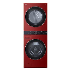 WashTower Stacked SMART Laundry Center 4.5 Cu.Ft. Front Load Washer & 7.4 Cu.Ft. Gas Dryer in Candy Apple Red w/ Steam