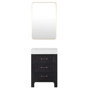 Leon 24 in. W x 22 in. D x 34 in. H Single Bath Vanity in Fir Wood Black with White Composite Stone Top and Mirror