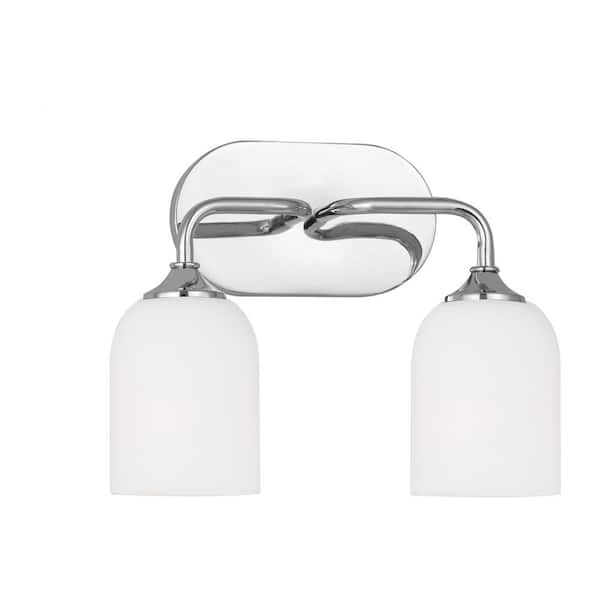 Generation Lighting Emile Medium 13.25 in. 2-Light Chrome Bathroom Vanity Light with Etched White Glass Shades