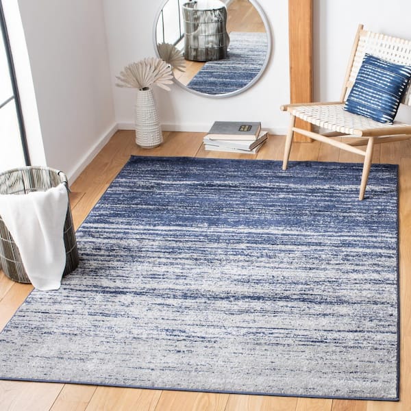 Adirondack Navy/Gray Solid Color 5 ft. x 5 ft. Striped Square Area Rug