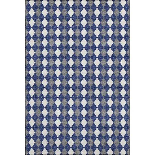 Mayfield Premium Machine Washable Abstract AMF1812 Navy 10 ft. x 14 ft. Area Rug