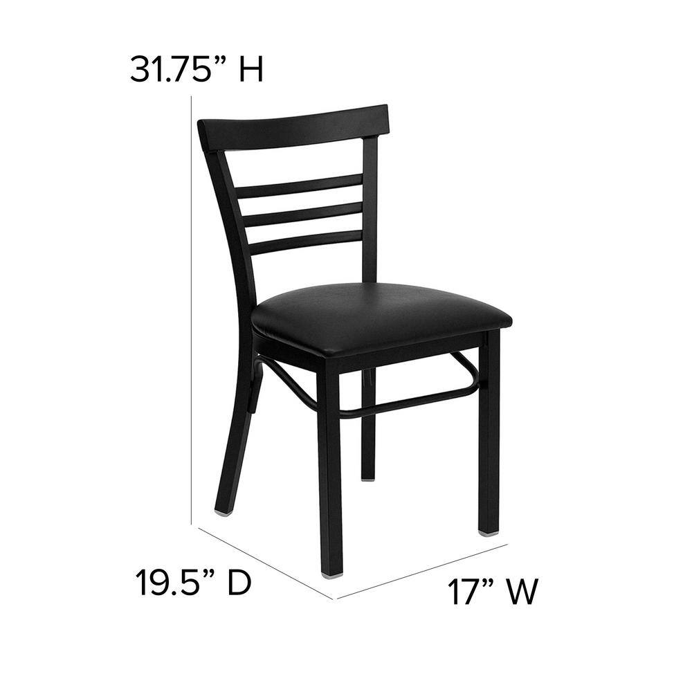 High Slat Ladderback Side Chair in Black Steel with Vinyl Seat