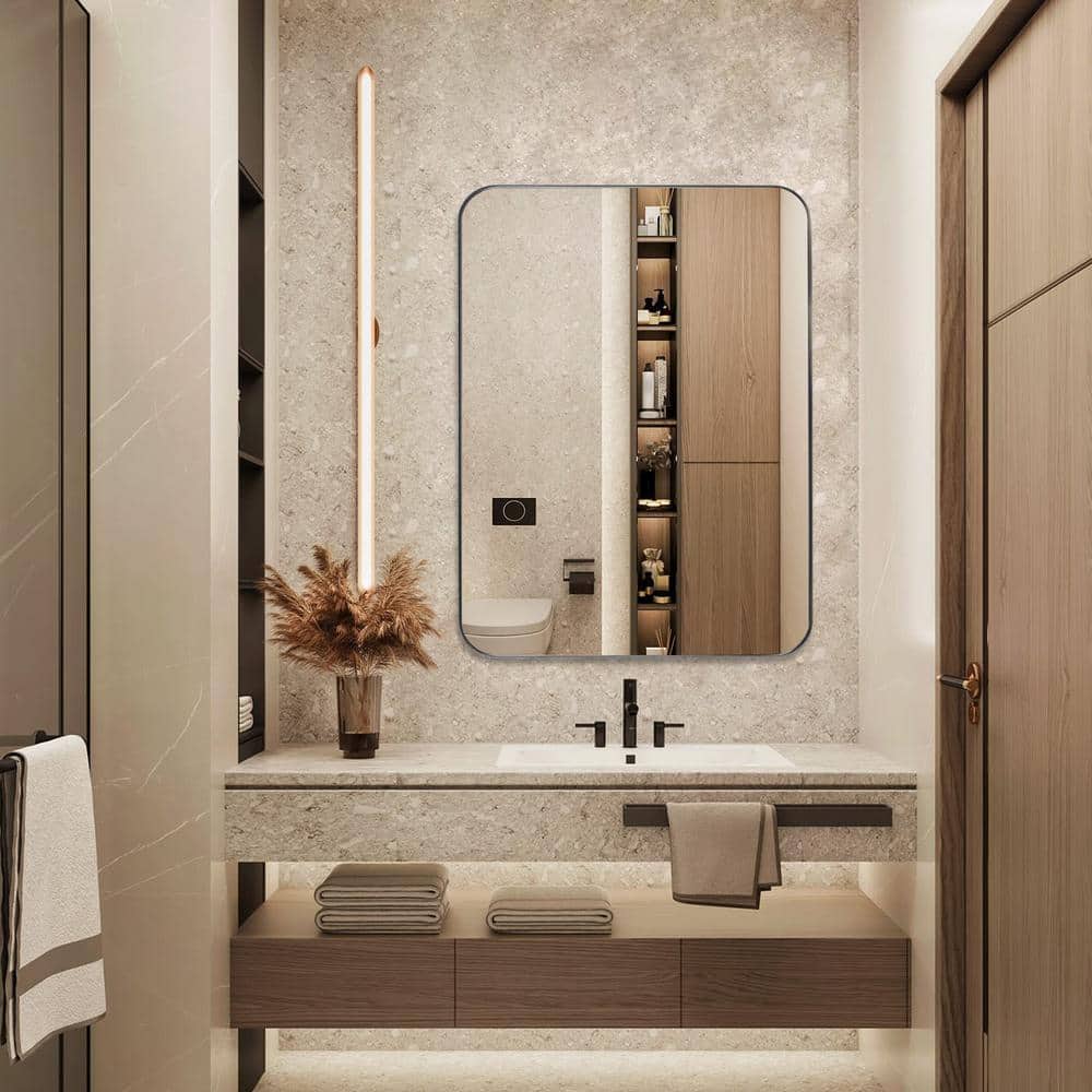 30" x 40" Black Metal Framed Rectangular Bathroom Vanity Mirror